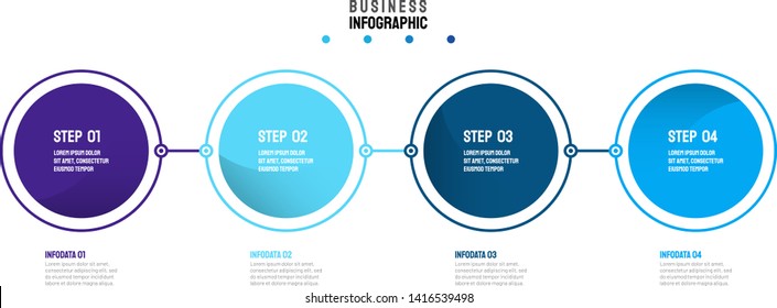 Vector business elements for infographic. Timeline process with 4 options, circles, steps or processes.