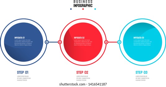 Vector business elements for infographic. Timeline process with 3 options, circles, steps or processes.