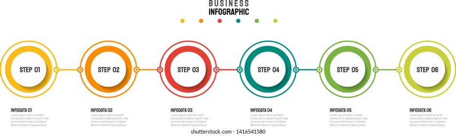 Vector business elements for infographic. Timeline process with 6 options, circles, steps or processes. Can be used for brochure, info graph, presentation.