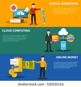 Vector business elements, people team. Illustration with flat banners and icons. Elements for your design and creative solutions. Digital marketing, cloud computing