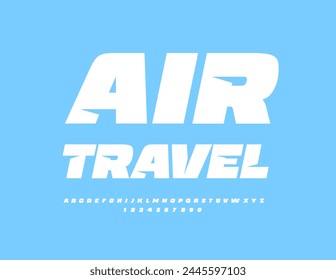 Vector business emblem Air Travel. White modern Font. Set of creative Alphabet Letters and Numbers