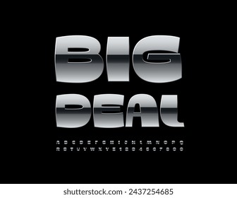 Vector business Emblem Big Deal. Trendy Metallic Font. Modern Stylish Alphabet Letters and Numbers set.