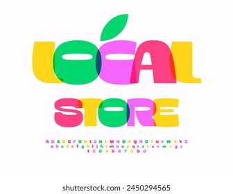 Vektorgrafik Business Emblem Local Store. Aquarell helle Schrift. Künstlerisches Alphabet Buchstaben und Zahlen gesetzt