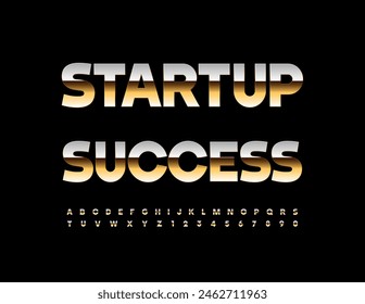 Vector business emblem Startup Success.Trendy Gold Font. Modern Premium Alphabet Letters and Numbers set.