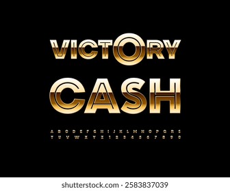 Vector Business emblem Victory Cash. Exclusive Gold Font. Premium Digital Alphabet Letters and Numbers set