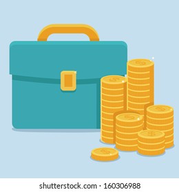 Vector business and finance concept in flat style - coins and portfolio