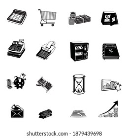 Vector business and finance editable stroke line icon set with money, bank, check, law, auction, exchance, payment, wallet, deposit, piggy, calculator, web and more isolated outline thin symbol