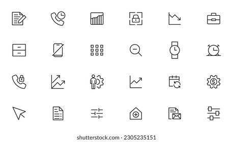 Vector business and finance editable stroke line icon set with money, bank, check, law, auction, exchance, payment, wallet, deposit, piggy, calculator, web and more isolated outline thin symbol