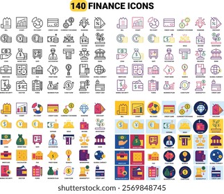 Vector business and finance editable stroke line icon set with money, bank, check, law, auction, exchance, payment, wallet, deposit, piggy, calculator, web and isolated outline thin symbol