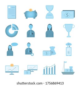 Vector business and finance flat icon design set 16 icons. 
