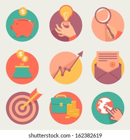 Vector Business And Finance Icons And Sign In Flat Style