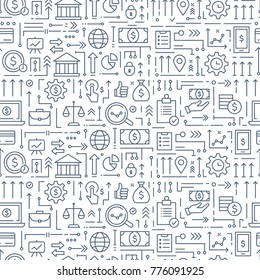 Vector business and finance pattern with thin line icons of banking, investment, business strategy and development for web or presentation