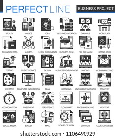Vector Business finance project classic black mini concept icons and infographic symbols set.