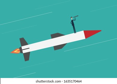 vector business finance. Successful vision concept with  icon of businessman and telescope, Symbol leadership, strategy, mission, objectives