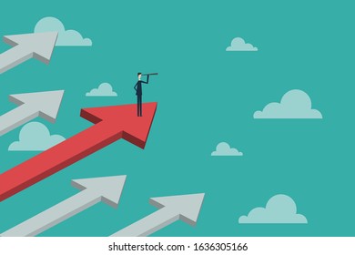 vector business finance. Successful vision concept with  icon of businessman and telescope, Symbol leadership, strategy, mission, objectives