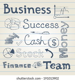 Vector business and finance writings set, doodle style