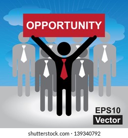 Vector : Business and Financial Concept Present By Group of Businessman With Red Opportunity Sign on Hand in Blue Sky Background