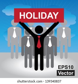 Vector : Business and Financial Concept Present By Group of Businessman With Red Holiday Sign on Hand in Blue Sky Background