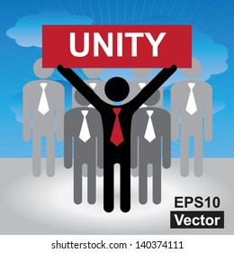 Vector : Business and Financial Concept Present By Group of Businessman With Red Unity Sign on Hand in Blue Sky Background