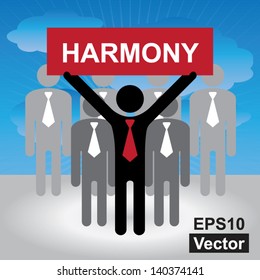 Vector : Business and Financial Concept Present By Group of Businessman With Red Harmony Sign on Hand in Blue Sky Background