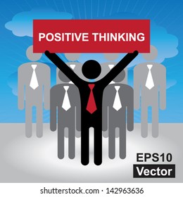 Vector : Business and Financial Concept Present By Group of Businessman With Red Positive Thinking Sign in Blue Sky Background