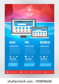 Vector Business Flyer Design Template for Mobile Application or New Smartphone. Vector Brochure Design Layout Template. Red and Blue Colors