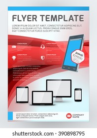 Vector Business Flyer Design Template for Mobile Application or New Smartphone. Vector Brochure Design Layout Template. Red and Blue Colors