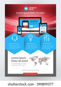 Vector Business Flyer Design Template for Mobile Application or New Smartphone. Vector Brochure Design Layout Template. Red and Blue Colors