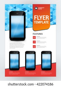 Vector Business Flyer Design Template for Mobile Application or New Smartphone. Vector Brochure Design Layout Template. Red and Blue Colors
