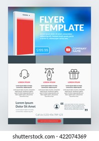 Vector Business Flyer Design Template for Mobile Application or New Smartphone. Vector Brochure Design Layout Template. Red and Blue Colors