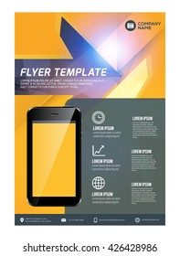 Vector Business Flyer Design Template for Mobile Application or New Smartphone. Vector Brochure Design Layout Template. Yellow and Black Colors