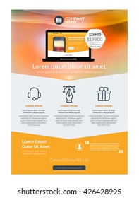 Vector Business Flyer Design Template for Mobile Application or New Smartphone. Vector Brochure Design Layout Template. Yellow and Black Colors
