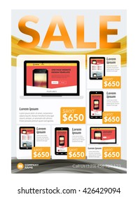 Vector Business Flyer Design Template for Mobile Application or New Smartphone. Vector Brochure Design Layout Template. Yellow and Black Colors