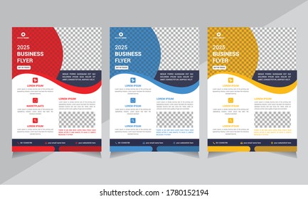 Vector Business Flyer Design Templates, layout, annual report, poster, red, blue, yellow color, shape design, a4 size, illustration