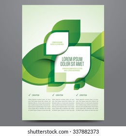 Volante de negocios de vectores, afiche, folleto, plantilla de portada de revista. Hojas verdes modernas, diseño ambiental.