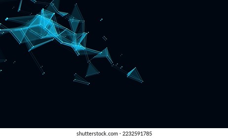 Vector business futuristic backdrop. Network connection glitch structure cyberspace with moving particles. Big data visualization. Abstract cyber security background.