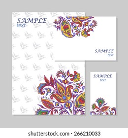 Vector business or gift cards with Indian Ornament. Hand drawn.