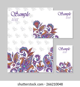 Vector business or gift cards with Indian Ornament. Hand drawn.