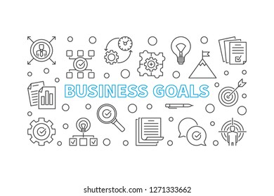 Vector Business goals horizontal concept minimal illustration or banner in outline style