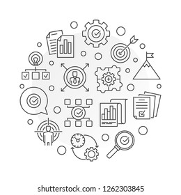 Vector business goals round concept illustration in thin line style