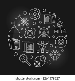 Vector business goals round silver linear illustration on dark background