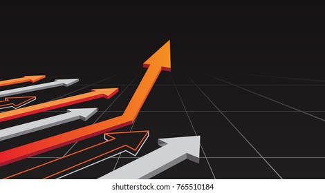 Vector business graph with arrow showing profits and gains