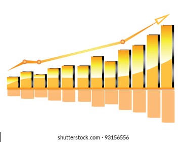 vector business graph with arrow showing profits and gains.