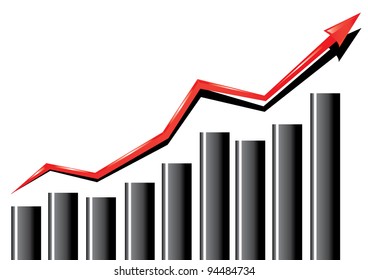 vector business graph with arrow showing profits and gains.