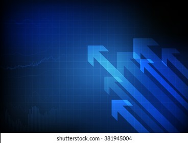 Vector : Business graph and arrows on  blue grid background