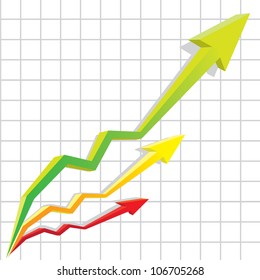 vector business  graph with arrows showing profits and gains. vector business background. three vector arrows up.