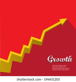 vector Business graph and chart on red background.vector golden grow up arrow.