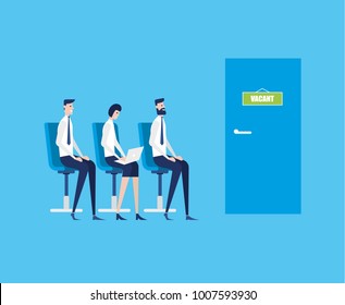 Vector business graph, business company takes employee to work, flat color icons, creative illustration businessmen are examining a resume, a design metaphor of an open vacancy-growing firm