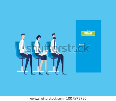 Vector business graph, business company takes employee to work, flat color icons, creative illustration businessmen are examining a resume, a design metaphor of an open vacancy-growing firm
