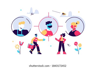 Vector business graph, employee choice, business company is looking for an employee for work, flat color icons. creative illustrations, businessmen are considering a resume.